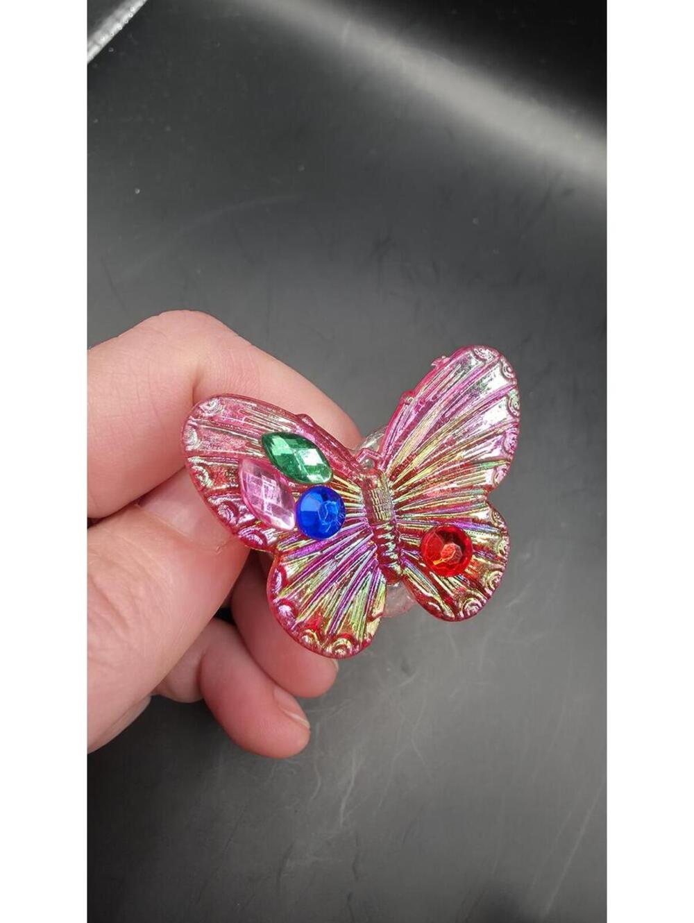 Pink Butterfly Resin ring with Colorful Gem Accents